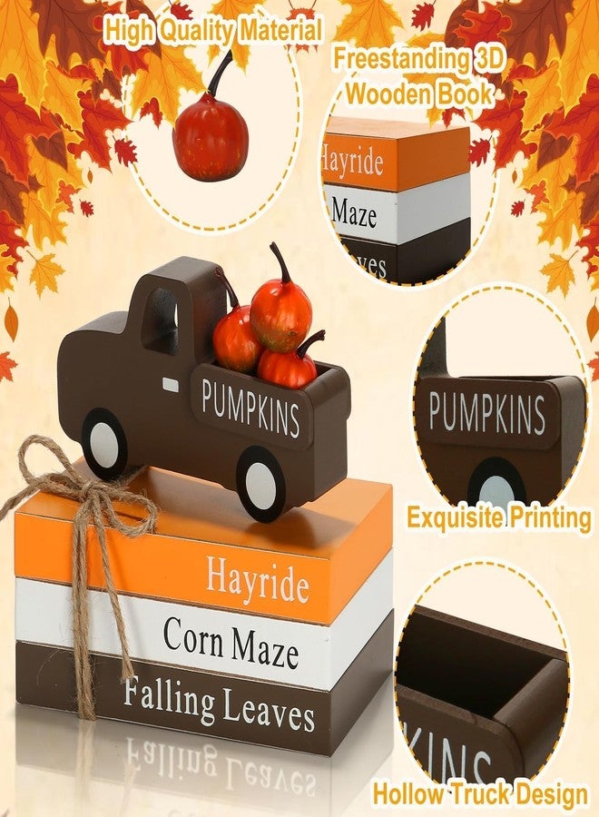 SYNCVIBE Fall Decorations for Home 7PCS Table Centerpieces, Tabletop Thanksgiving Decor for Tiered Tray Shelf Mantel Office Desk Thanksgiving Autumn Decoration Farmhouse Wood Faux Book Stack and Pumpkin Sign - Image 3